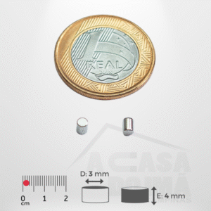 Ímã de Neodímio Cilíndrico - Ø 3 x 4mm