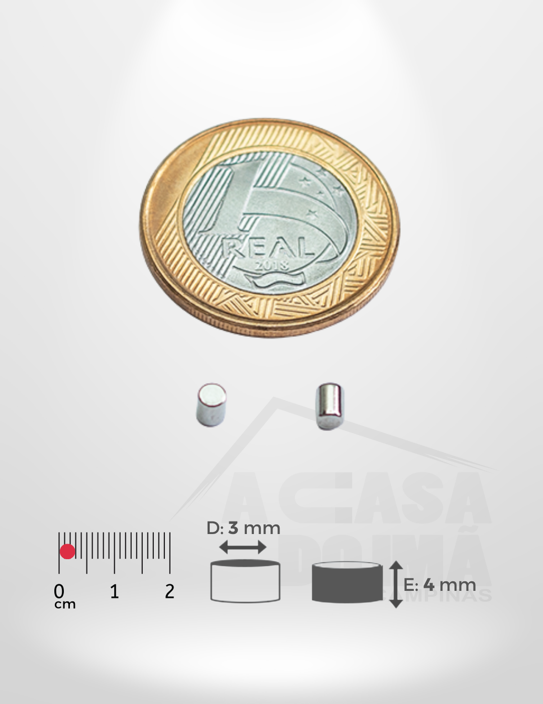 Ímã de Neodímio Cilíndrico - Ø 3 x 4mm