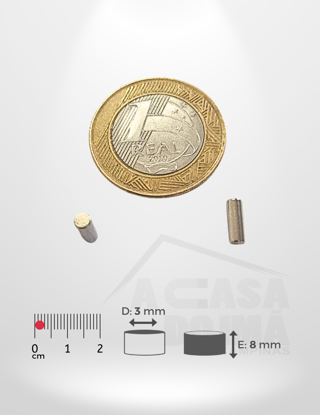 Ímã de Neodímio Cilíndrico - Ø 3 x 8mm