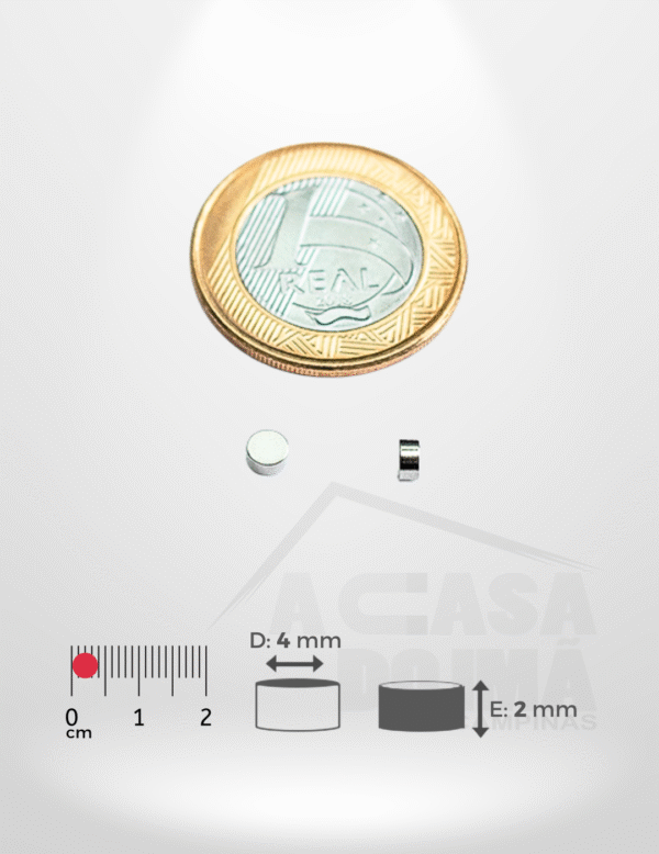Ímã de Neodímio Cilíndrico - Ø 4 x 2mm