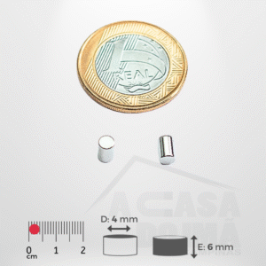 Ímã de Neodímio Cilíndrico - Ø 4 x 6mm