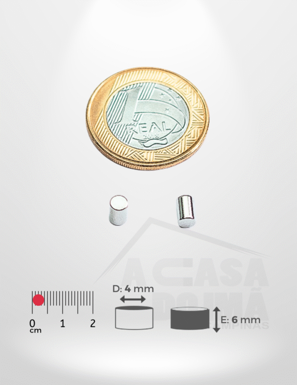 Ímã de Neodímio Cilíndrico - Ø 4 x 6mm
