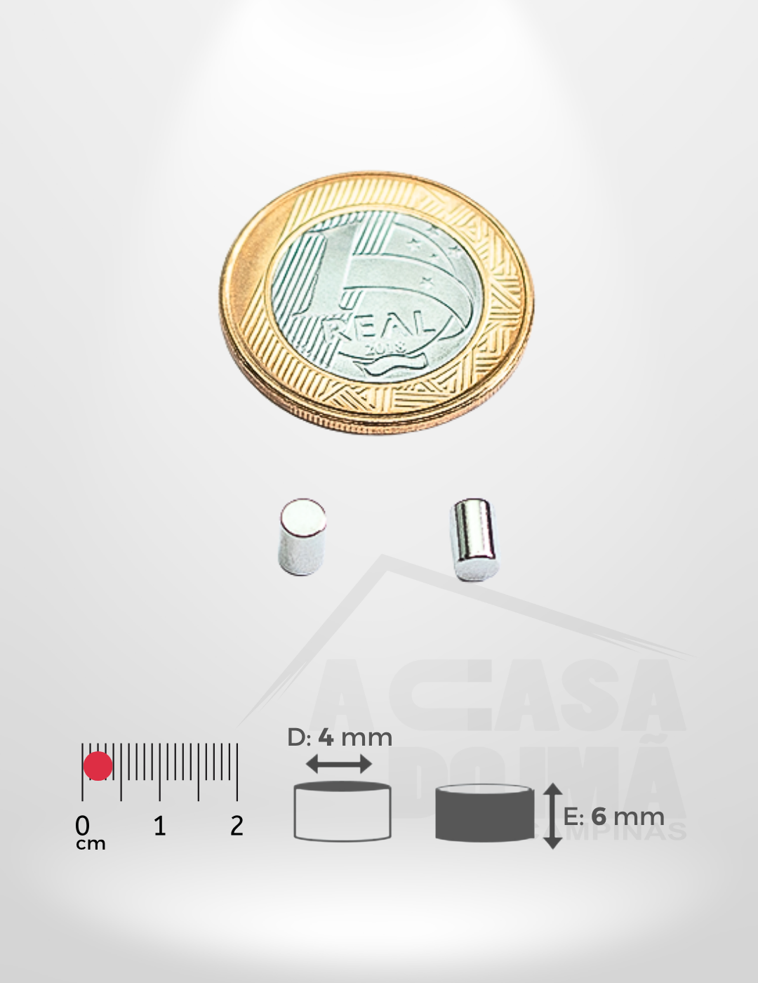 Ímã de Neodímio Cilíndrico - Ø 4 x 6mm