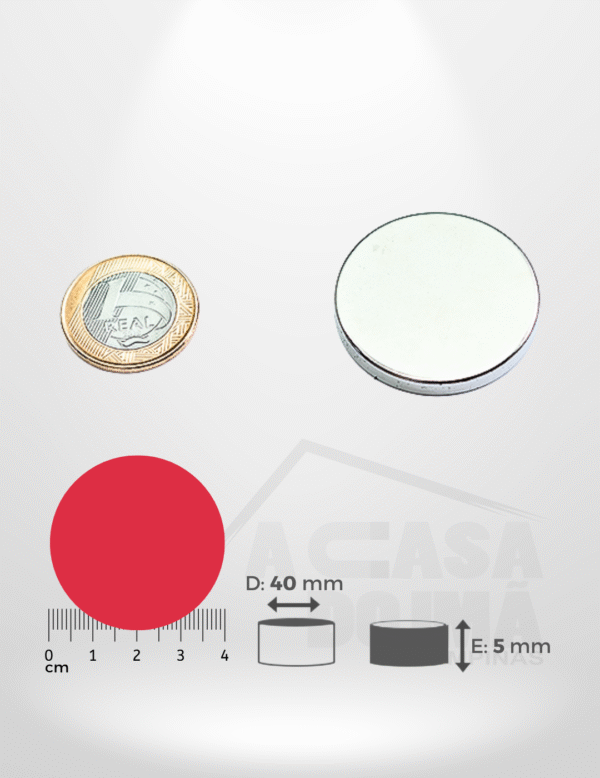 Ímã de Neodímio Cilíndrico - Ø 40 x 5mm