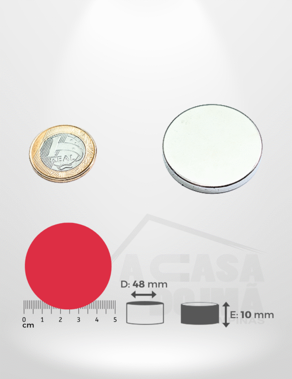 Ímã de Neodímio Cilíndrico - Ø 48 x 10mm