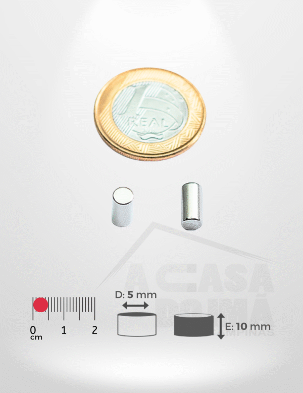 Ímã de Neodímio Cilíndrico - Ø 5 x 10mm