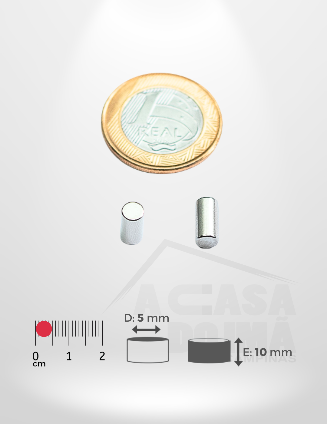 Ímã de Neodímio Cilíndrico - Ø 5 x 10mm