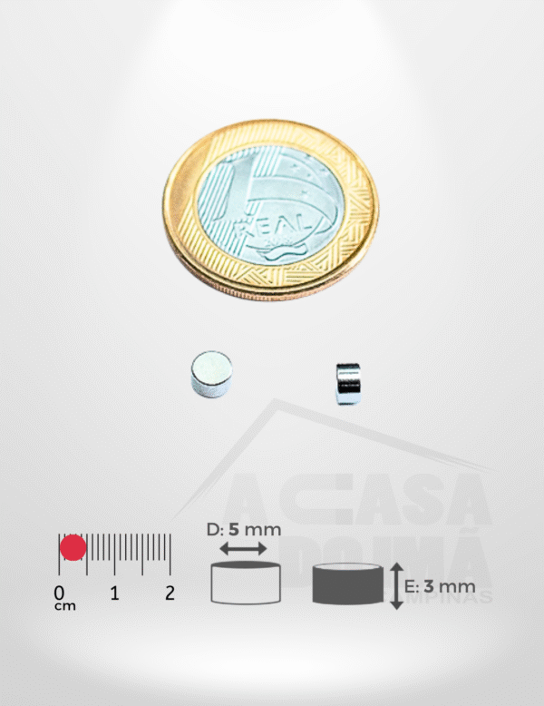 Ímã de Neodímio Cilíndrico - Ø 5 x 3mm