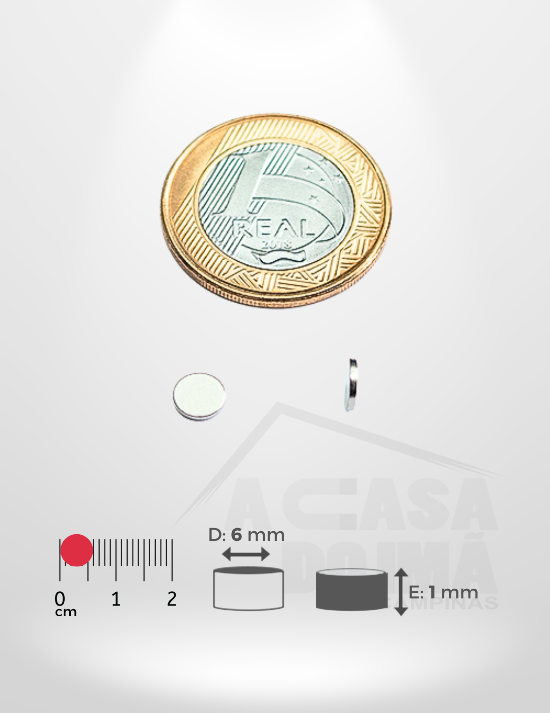 Ímã de Neodímio Cilíndrico - Ø 6 x 1mm