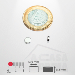 Ímã de Neodímio Cilíndrico - Ø 6 x 2mm