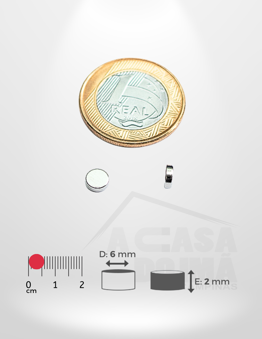 Ímã de Neodímio Cilíndrico - Ø 6 x 2mm