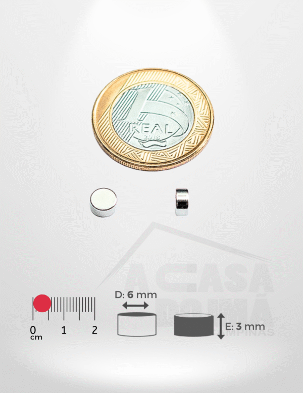 Ímã de Neodímio Cilíndrico - Ø 6 x 3mm