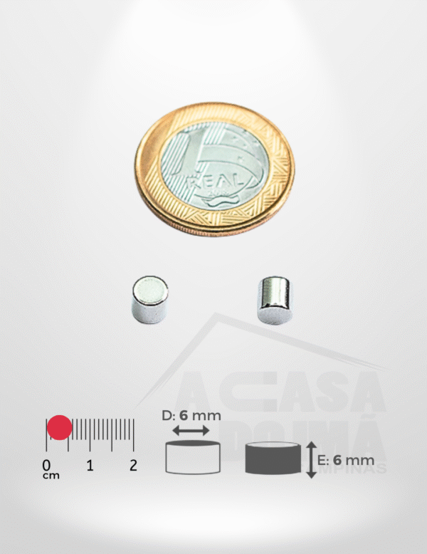 Ímã de Neodímio Cilíndrico - Ø 6 x 6mm