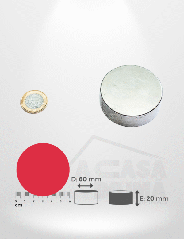 Ímã de Neodímio Cilíndrico - Ø 60 x 20mm