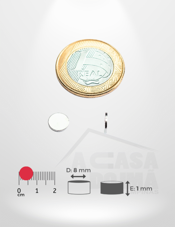 Ímã de Neodímio Cilíndrico - Ø 8 x 1mm