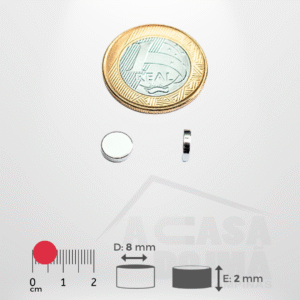Ímã de Neodímio Cilíndrico - Ø 8 x 2mm