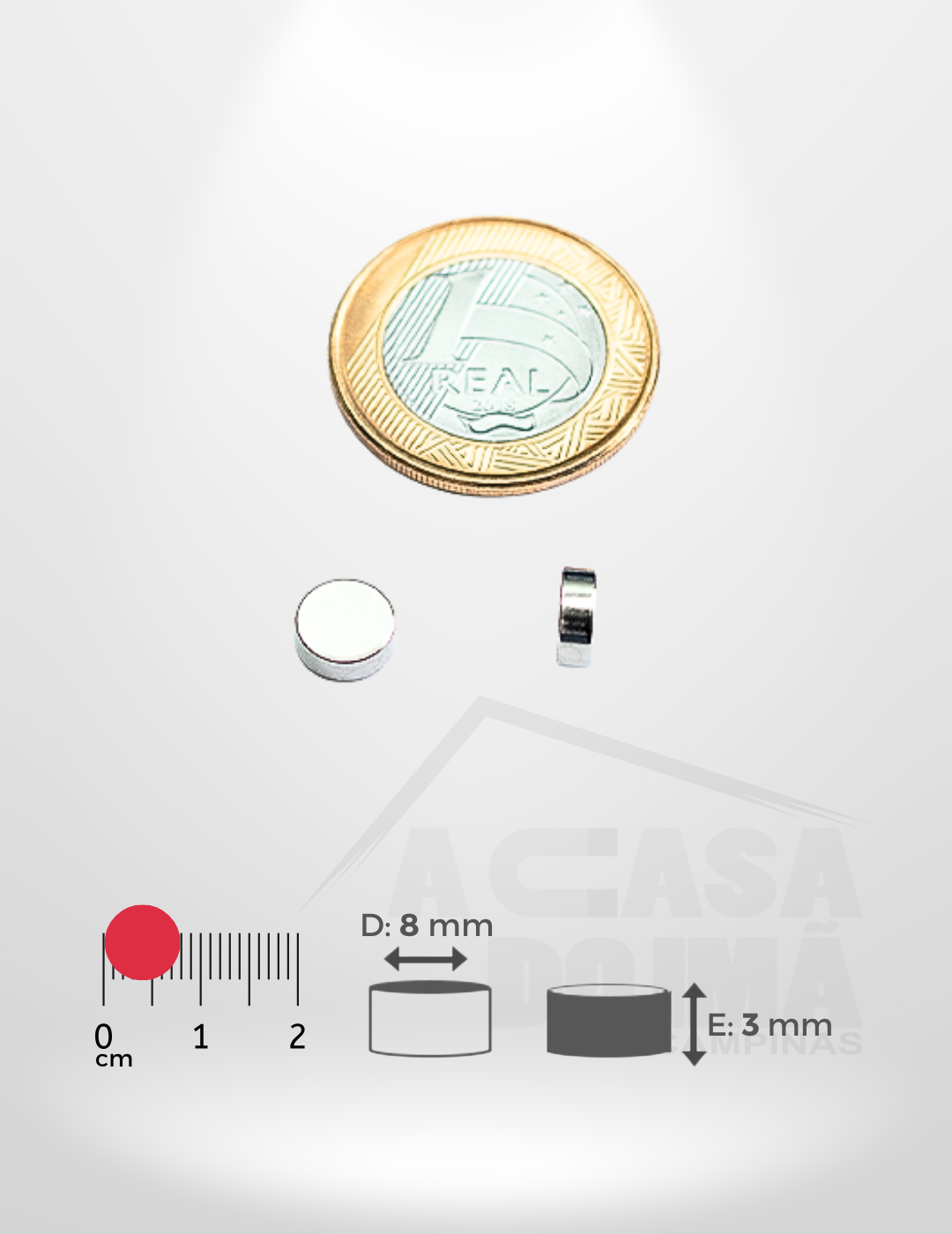 Ímã de Neodímio Cilíndrico - Ø 8 x 3mm