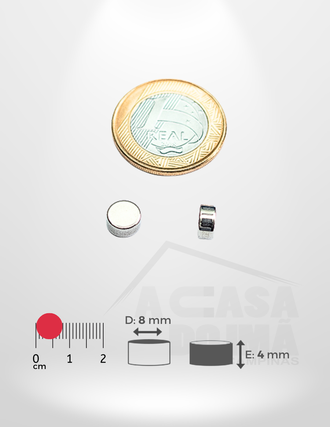 Ímã de Neodímio Cilíndrico - Ø 8 x 4mm