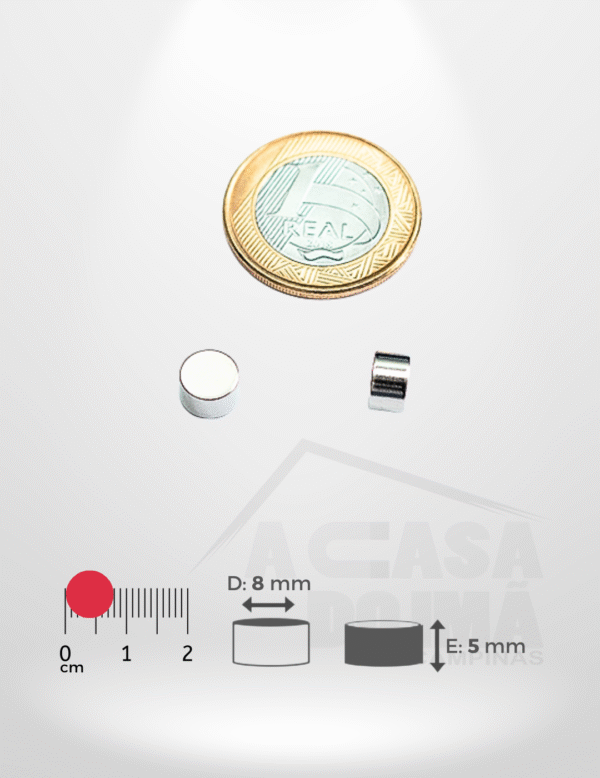 Ímã de Neodímio Cilíndrico - Ø 8 x 5mm