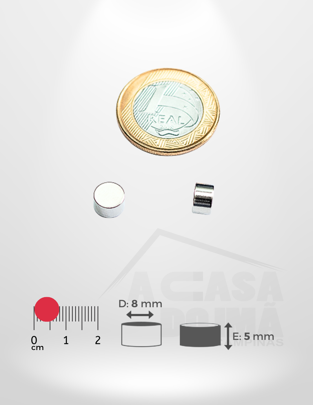 Ímã de Neodímio Cilíndrico - Ø 8 x 5mm