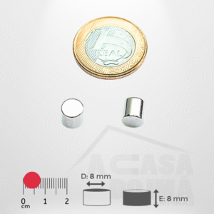 Ímã de Neodímio Cilíndrico - Ø 8 x 8mm