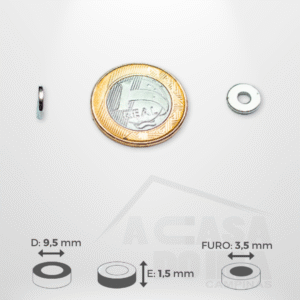 Anel de Neodímio - Ø 9,5 x 1,5mm - Furo 3,5mm