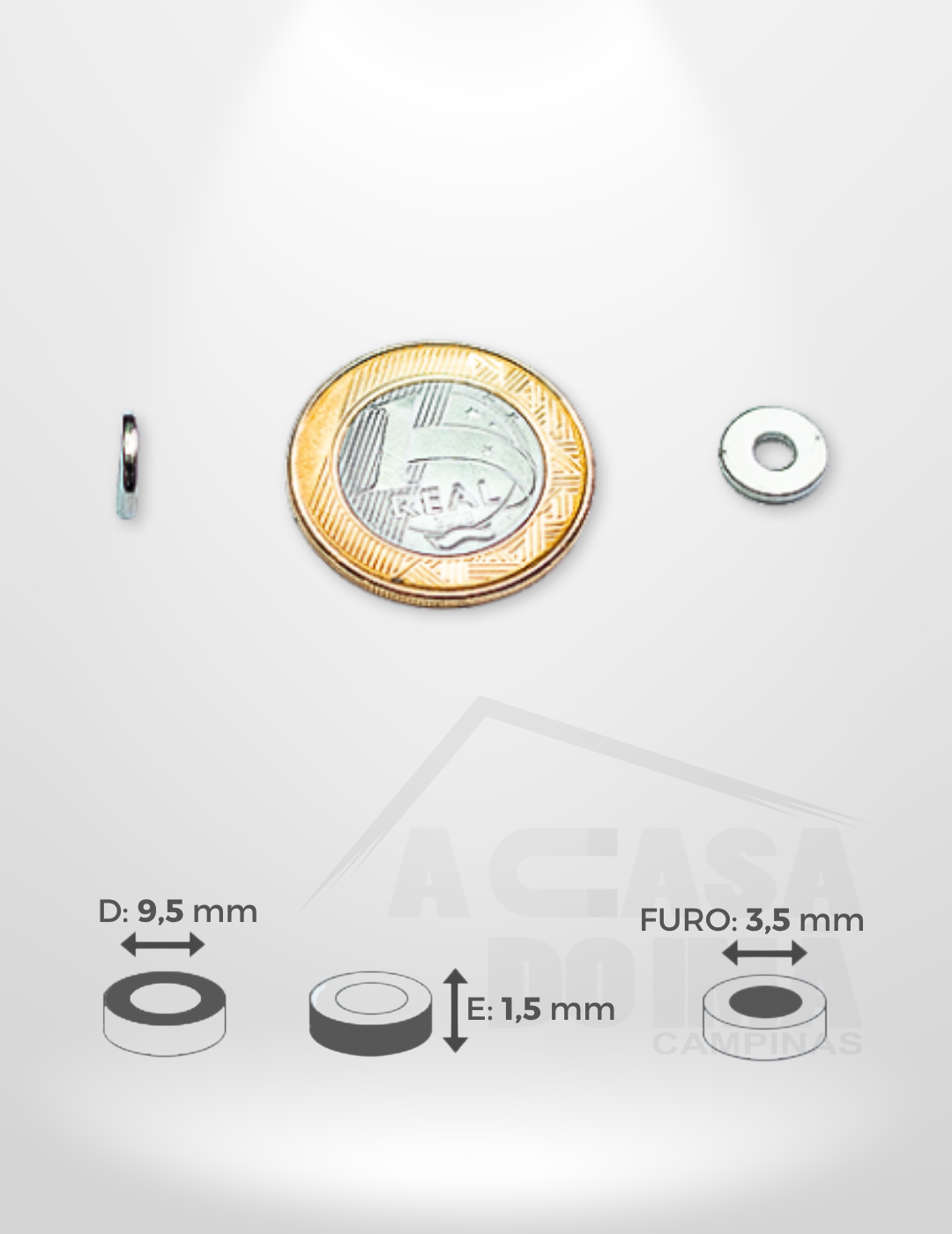Anel de Neodímio - Ø 9,5 x 1,5mm - Furo 3,5mm
