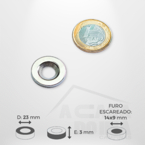 Anel de Neodímio - Ø 23 x 3mm - Com Furo Escareado 14~9mm