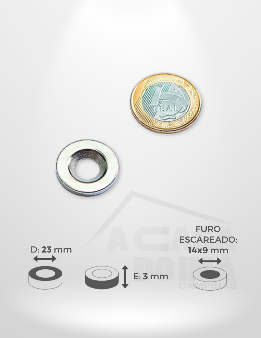 Anel de Neodímio - Ø 23 x 3mm - Com Furo Escareado 14~9mm
