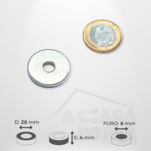 Anel de Neodímio - Ø 28 x 4mm - Furo 8mm
