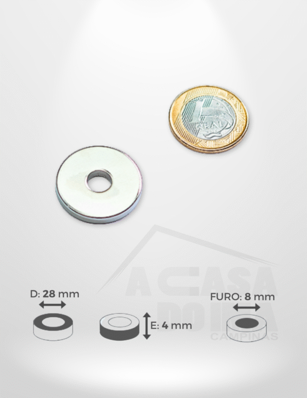 Anel de Neodímio - Ø 28 x 4mm - Furo 8mm