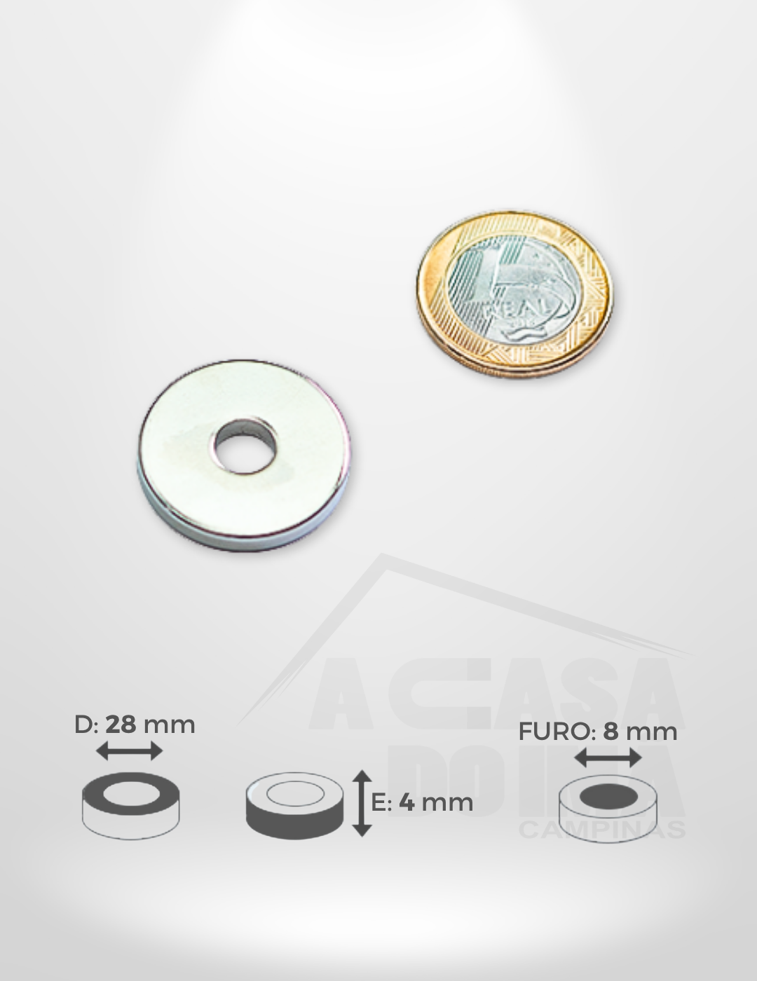 Anel de Neodímio - Ø 28 x 4mm - Furo 8mm