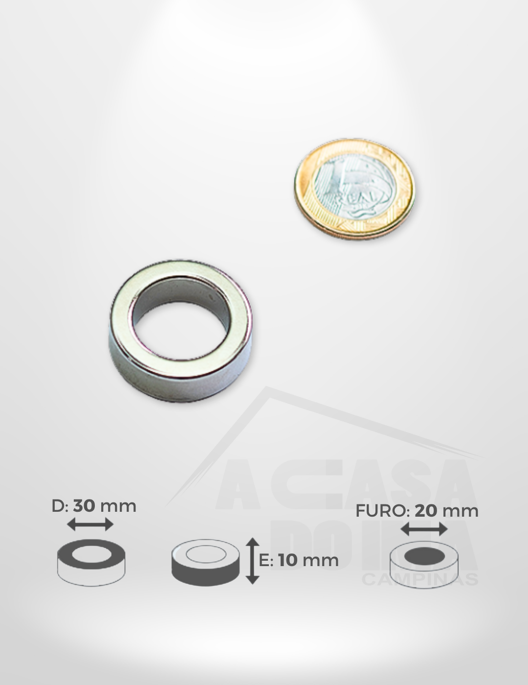 Anel de Neodímio - Ø 30 x 10mm - Furo 20mm
