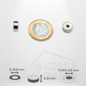 Anel de Neodímio - Ø 11,3 x 5mm - Furo 3,3mm