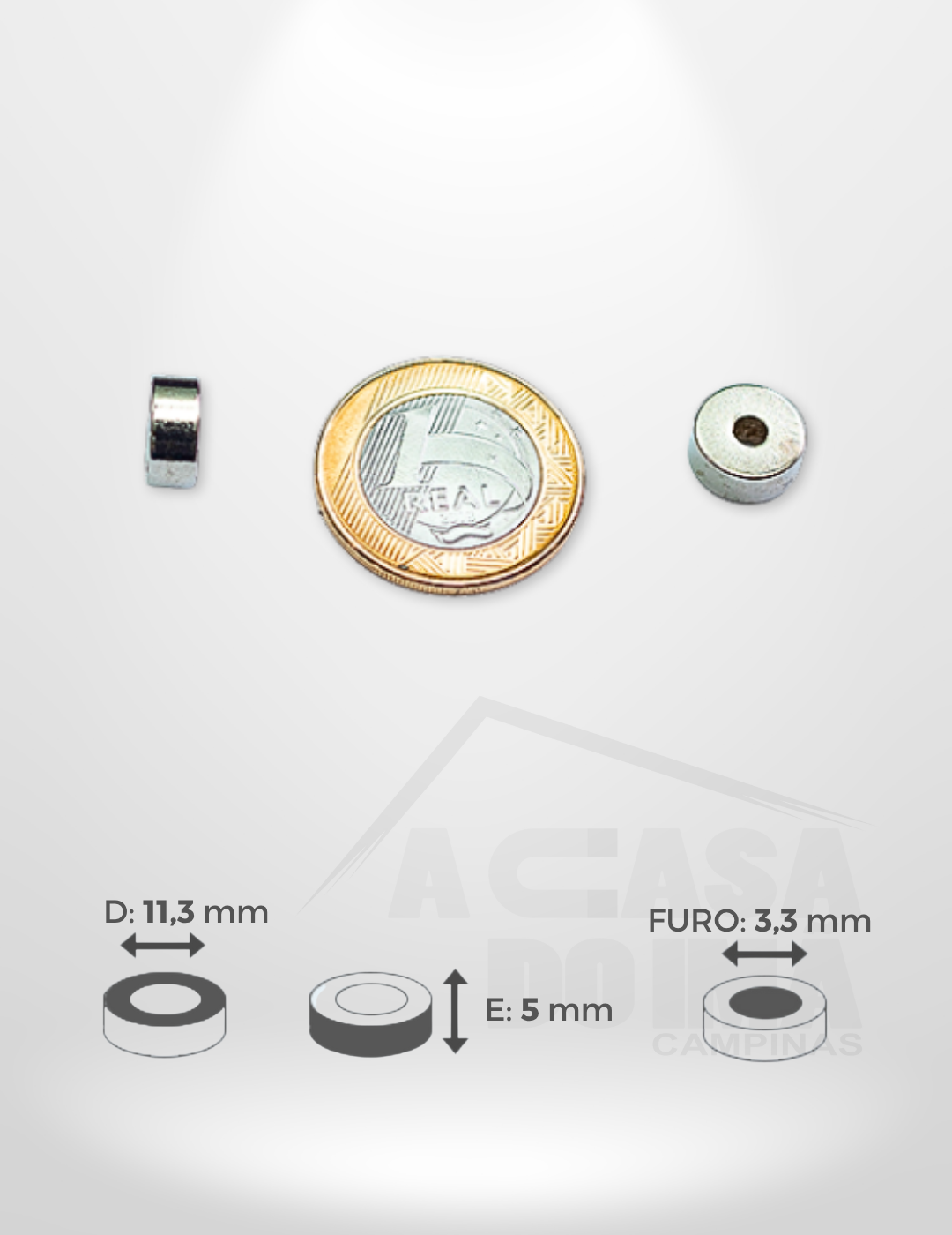 Anel de Neodímio - Ø 11,3 x 5mm - Furo 3,3mm