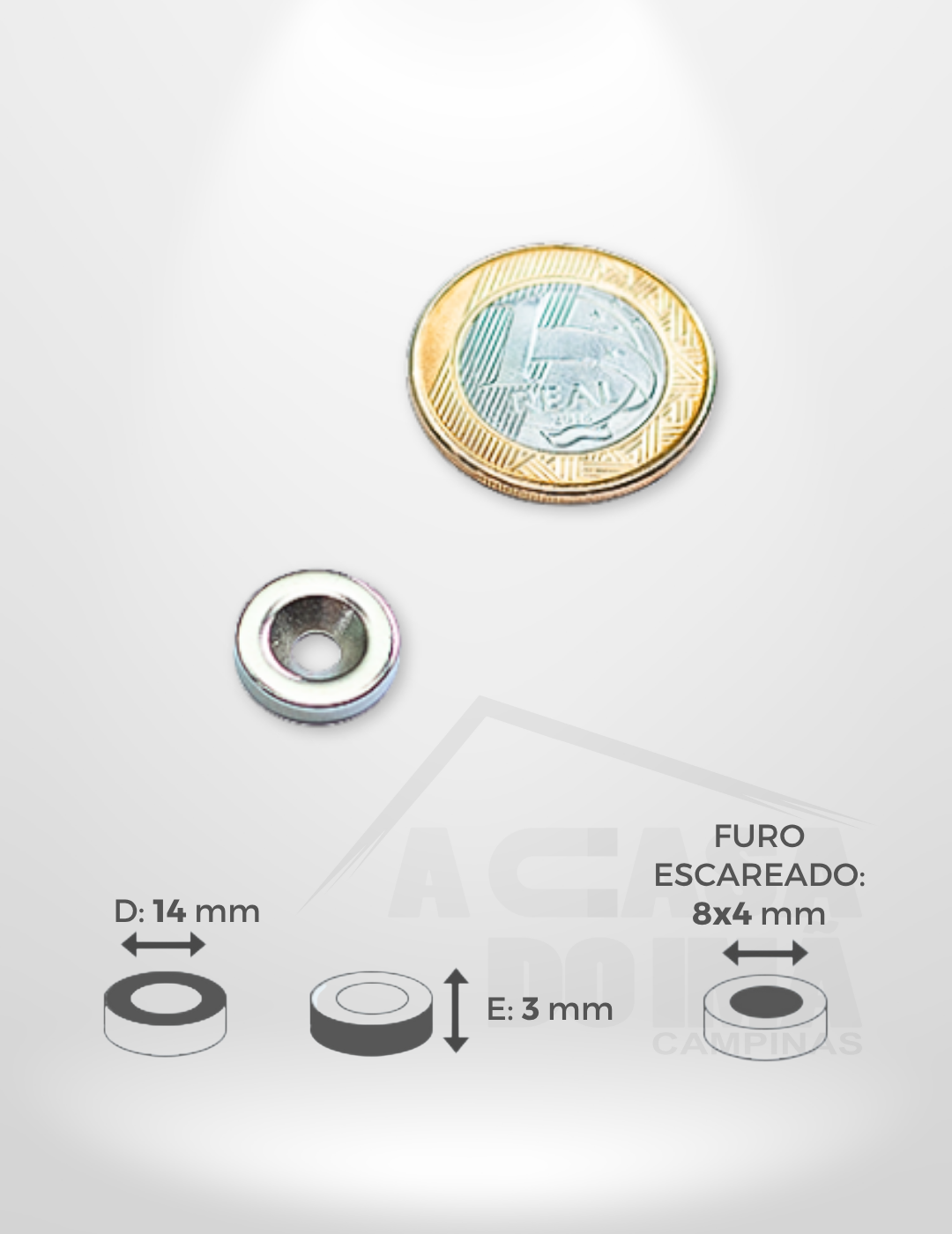 Anel de Neodímio - Ø 14 x 3mm - Com Furo Escareado 8~4mm