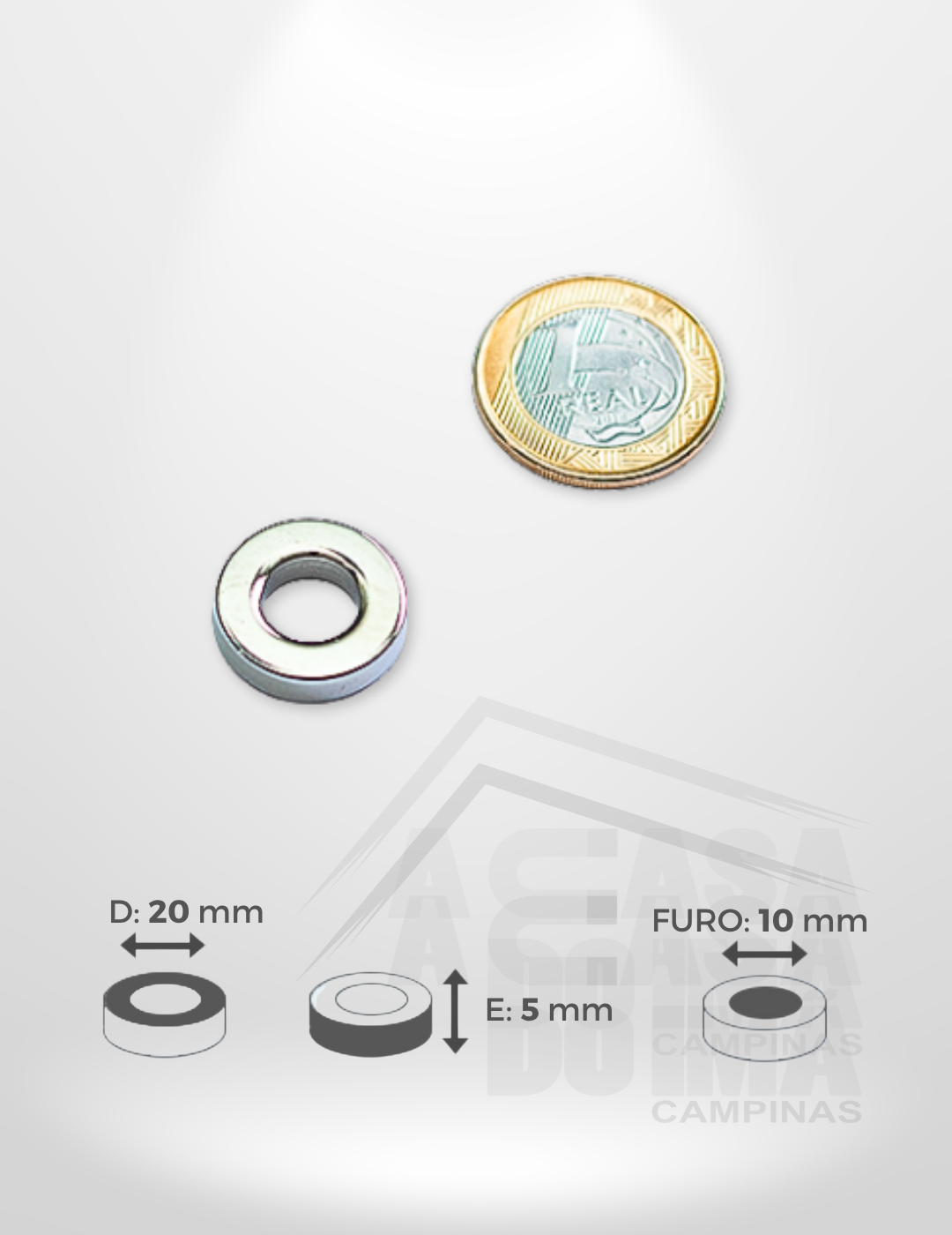 Anel de Neodímio - Ø 20 x 5mm - Furo 10mm