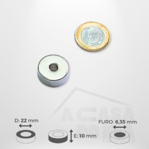 Anel de Neodímio - Ø 22 x 10mm - Furo 6,35mm