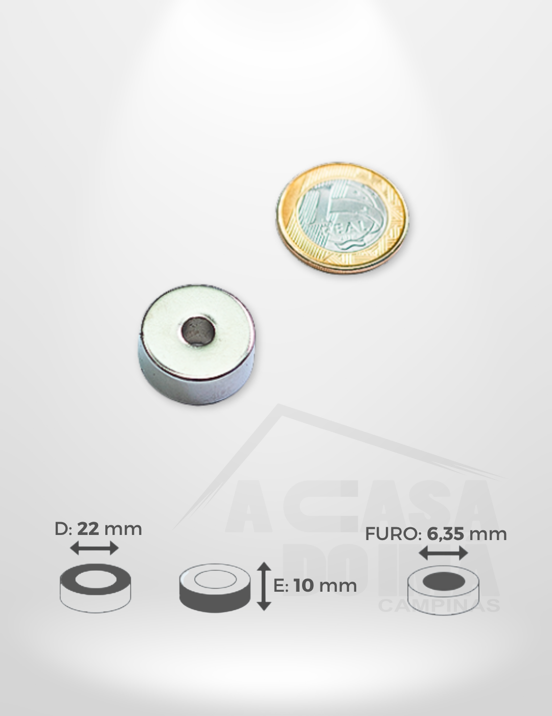 Anel de Neodímio - Ø 22 x 10mm - Furo 6,35mm