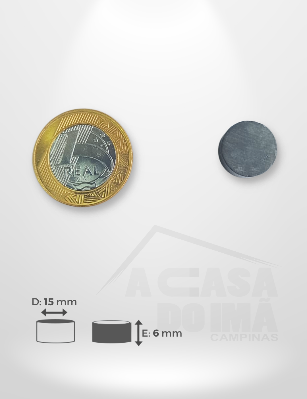 Ímã Ferrite Cilíndrico - Ø 15 x 6mm