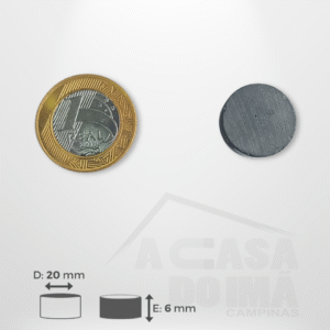 Ímã Ferrite Cilíndrico - Ø 20 x 6mm
