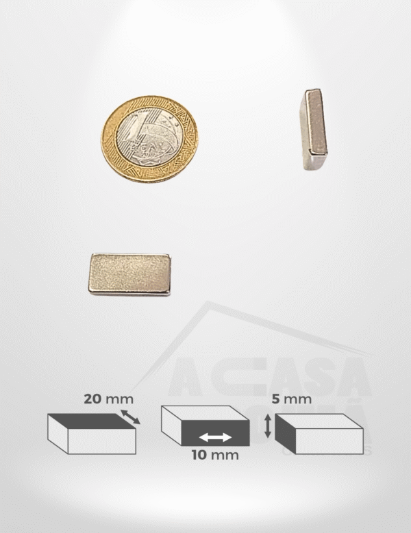 Ímã de Neodímio Retangular - 20 x 10 x 5mm