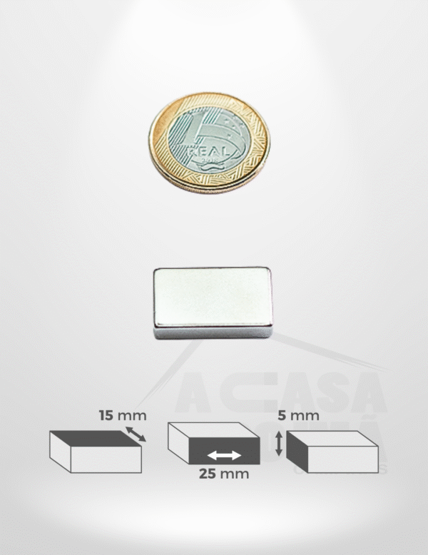 Ímã de Neodímio Retangular - 25 x 15 x 5mm