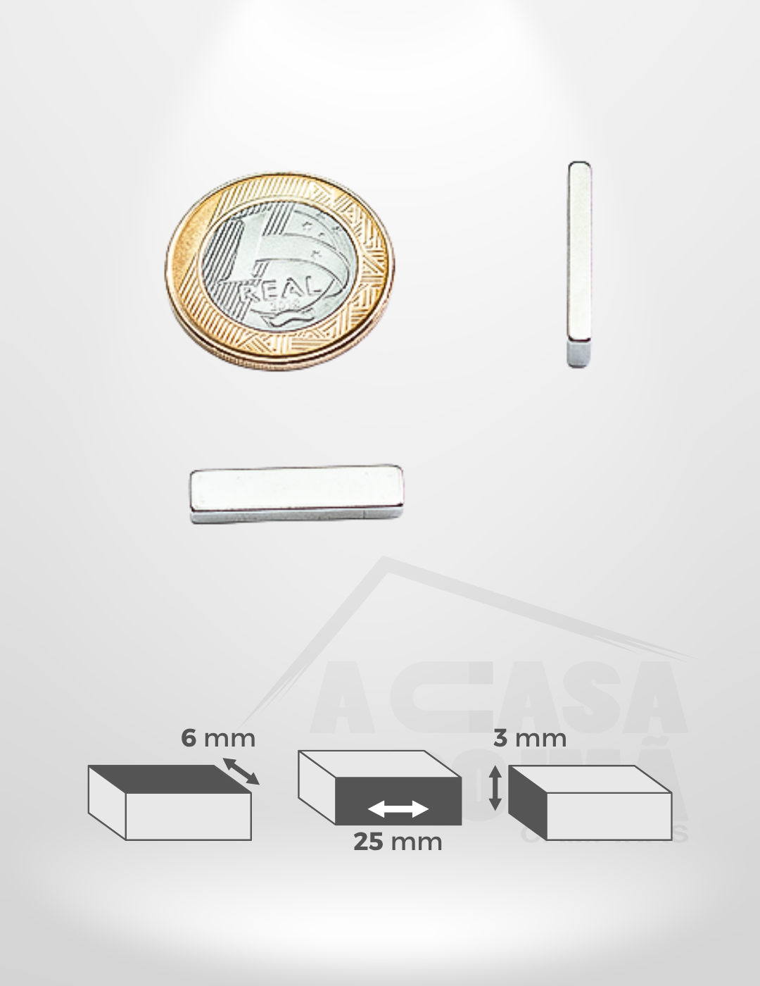 Ímã de Neodímio Retangular - 25 x 6 x 3mm
