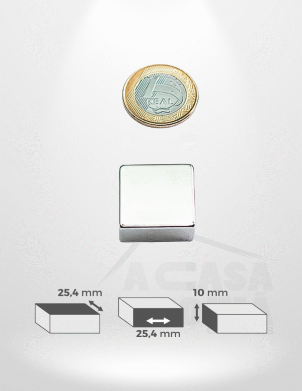 Ímã de Neodímio Retangular - 25,4 x 25,4 x 10mm