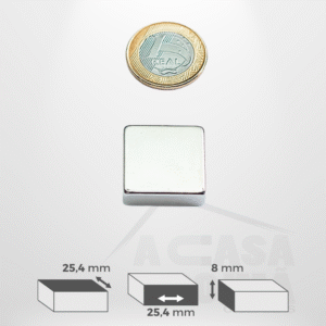Ímã de Neodímio Retangular - 25,4 x 25,4 x 8mm