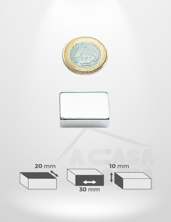 Ímã de Neodímio Retangular - 30 x 20 x 10mm