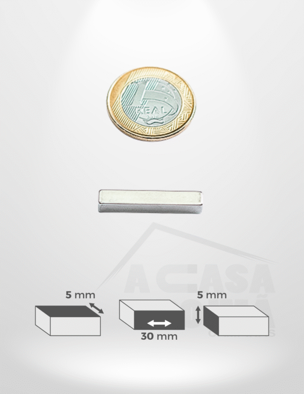 Ímã de Neodímio Retangular - 30 x 5 x 5mm