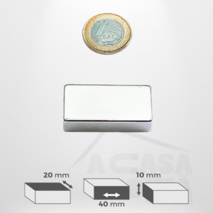 Ímã de Neodímio Retangular - 40 x 20 x 10mm