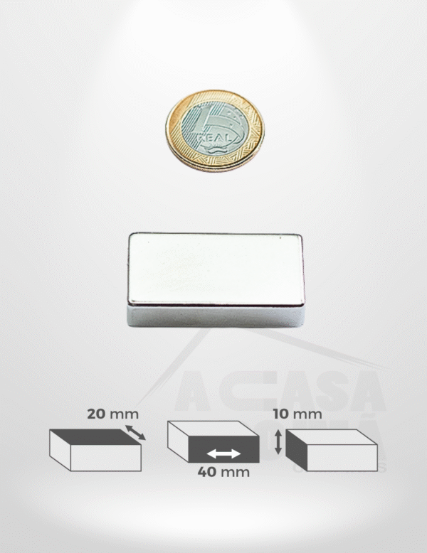 Ímã de Neodímio Retangular - 40 x 20 x 10mm